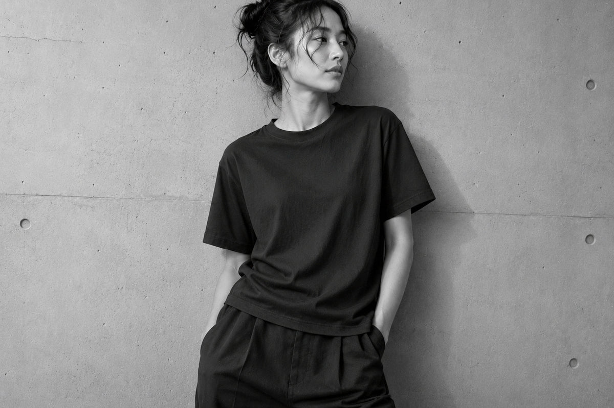 Female model wearing the black JA-101
